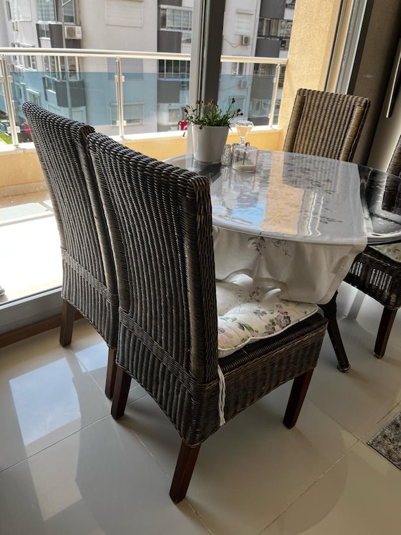 Kervan gerçek rattan camlı masa sandalye takımı - 4