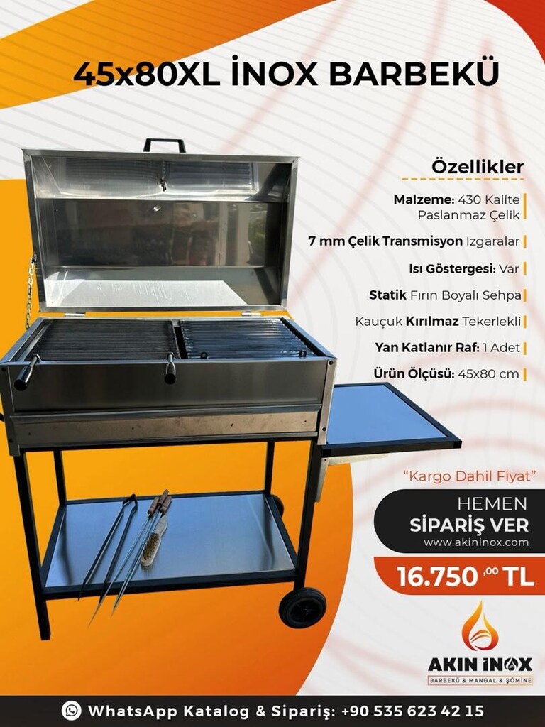 Paslanmaz Krom Barbekü&Kapaklı Mangal 45*80XL - 14