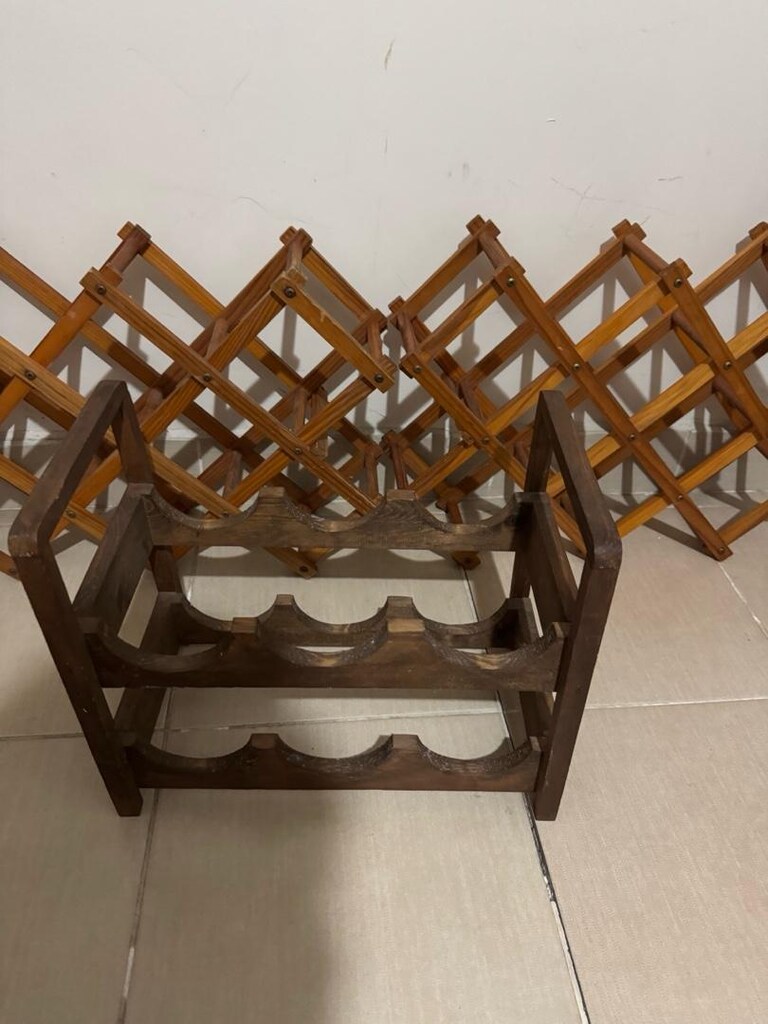 Vintage Ahşap Şaraplık Takımı – 2 Katlanır Akordiyon + 1 Sabit Şişelik - 2