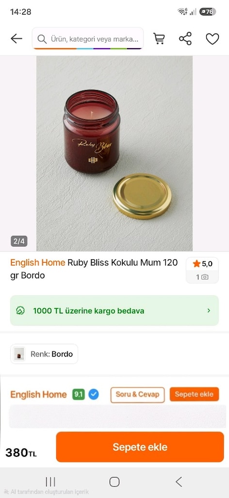 English Home Ruby Bliss Kokulu Mum 120 gr Bordo - 2