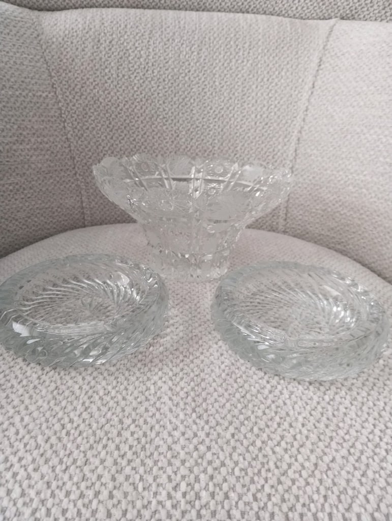 KRİSTAL 2 KÜL TABLA 1 ŞEKERLİK KÜLTABLA 13CM SEKERLİK 19 CM AĞIZ KISMI - 2