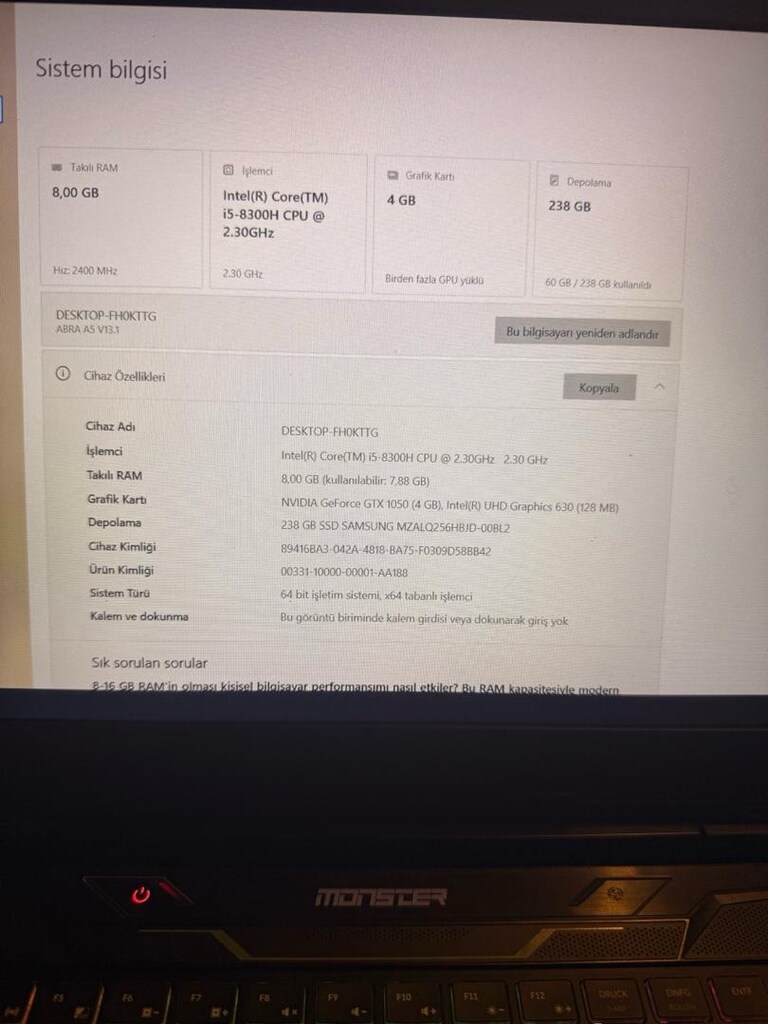 Monster abra v13.1 gaming laptop - 2