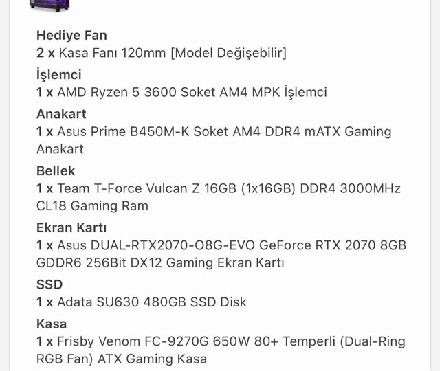 monitörlü rtx 2070 ryzen 5 3600 sıvı soğutmalı oyun bilgisayarı