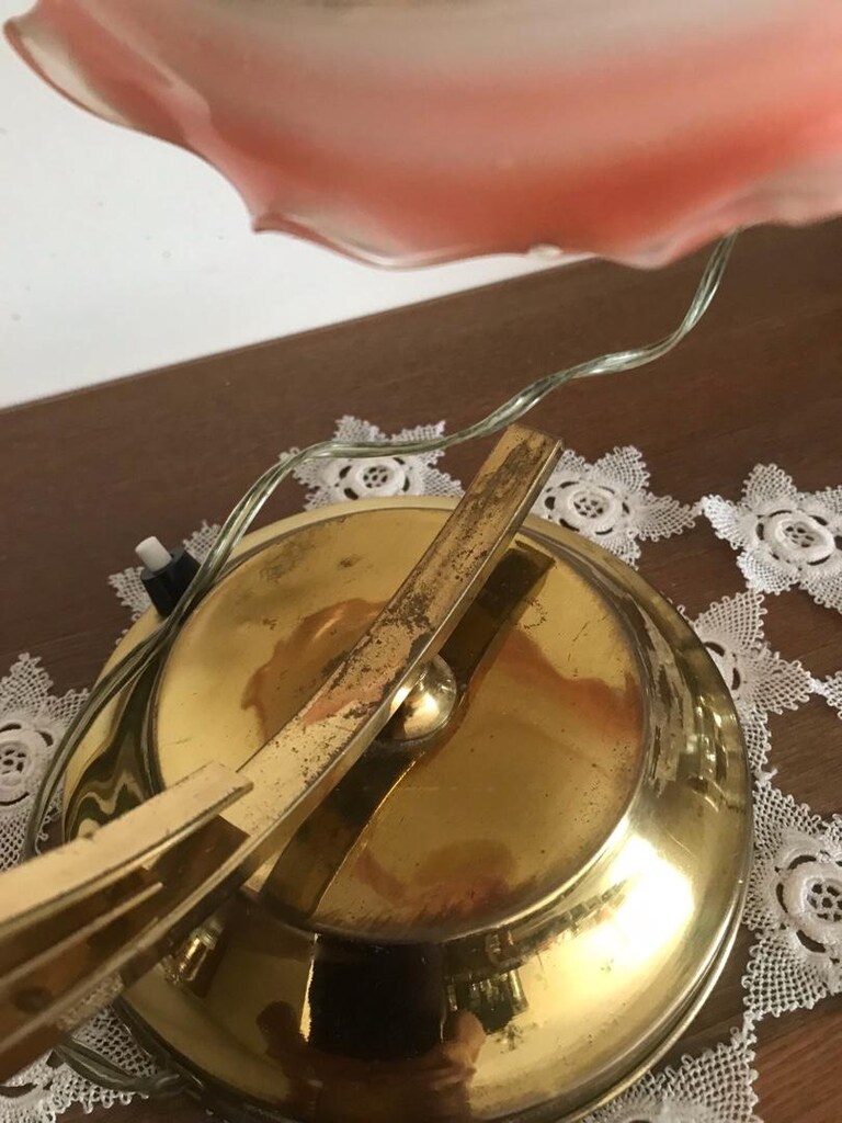 Vintage opalin camlı pirinç abajur masa lambası - 4