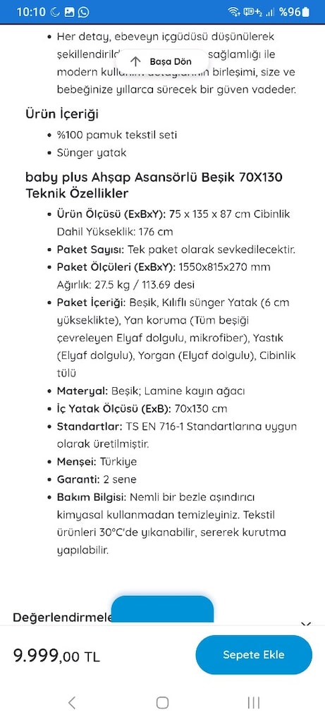baby plus Ahşap Asansörlü Beşik 70X130 - 8