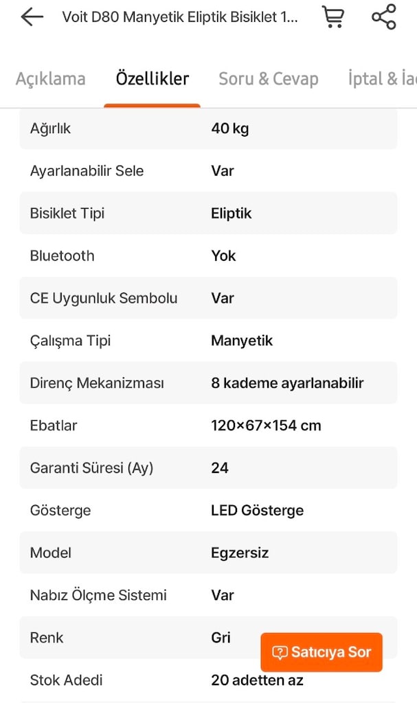 VOIT D80 MANYETIK ELIPTIK BISIKLET - 8 KADEME DIRENÇ AYARı - 4