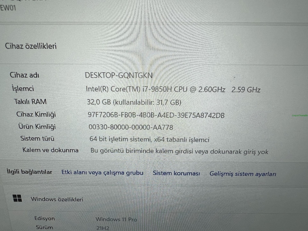 THİNKPAD P53 İ7 9. NESİL 32 GB RAM 512 M2SSD QUADRO T1000 - 5