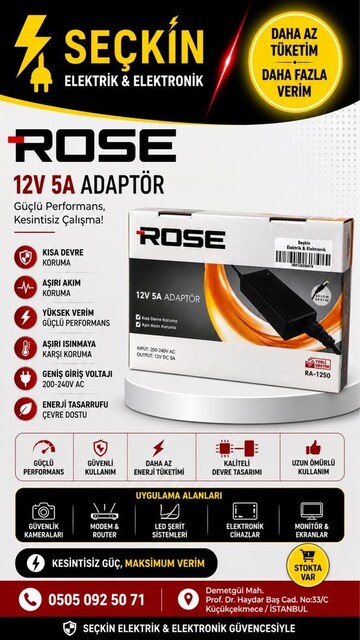 Rose 12v 5a masa tipi adaptör