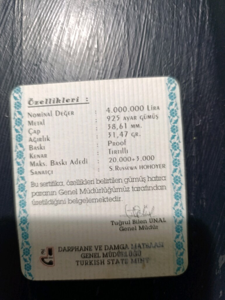 gümüş para darphane basım 31.47 gram.sertifikali - 2