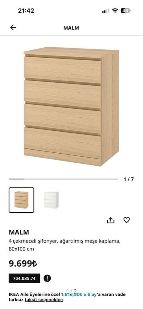 IKEA MALM 4 çekmece şifonyer dolap