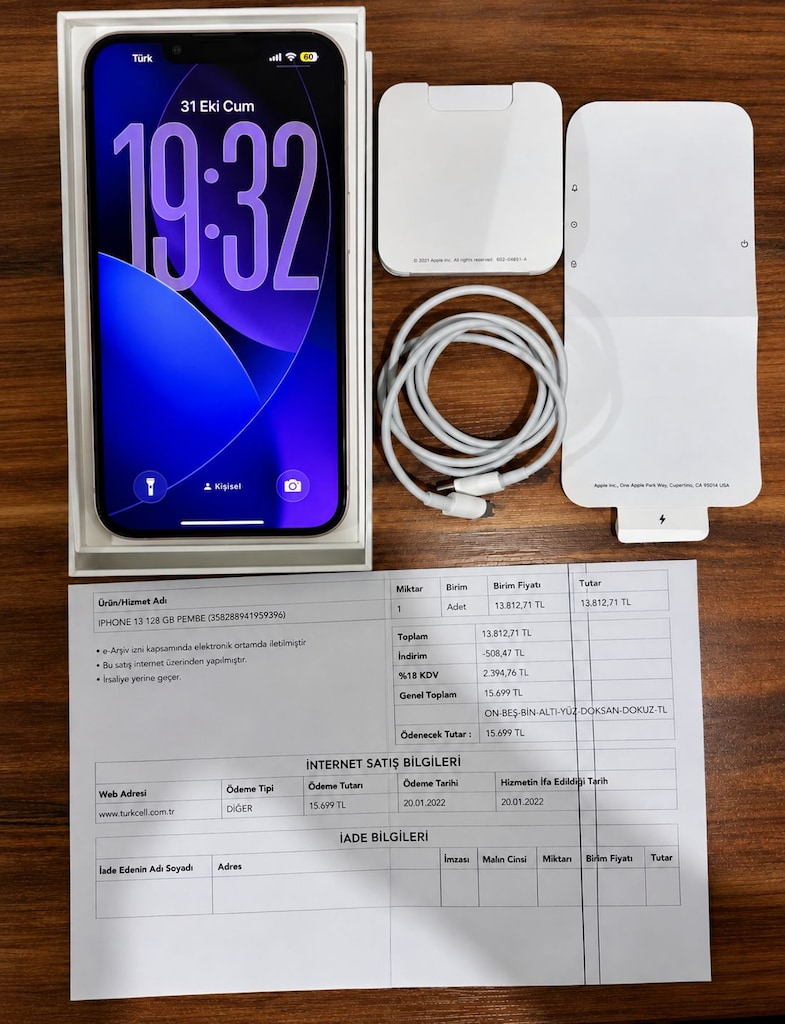 iPhone 13 Pembe 128 GB Yurt içi Kutu faturalı Sıfırdan Farksız Pil 92 - 2