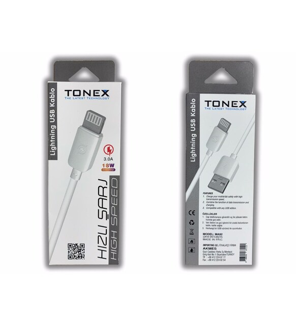 Tonex MA92 LIGHTNING 3.0A 18W iPhone USB Kablo