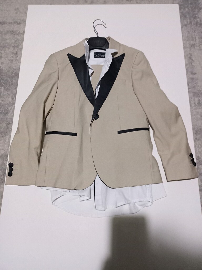 8-9 YAŞ slim fit sivri yaka ceket pantolon çocuk smokin set Bej - 13