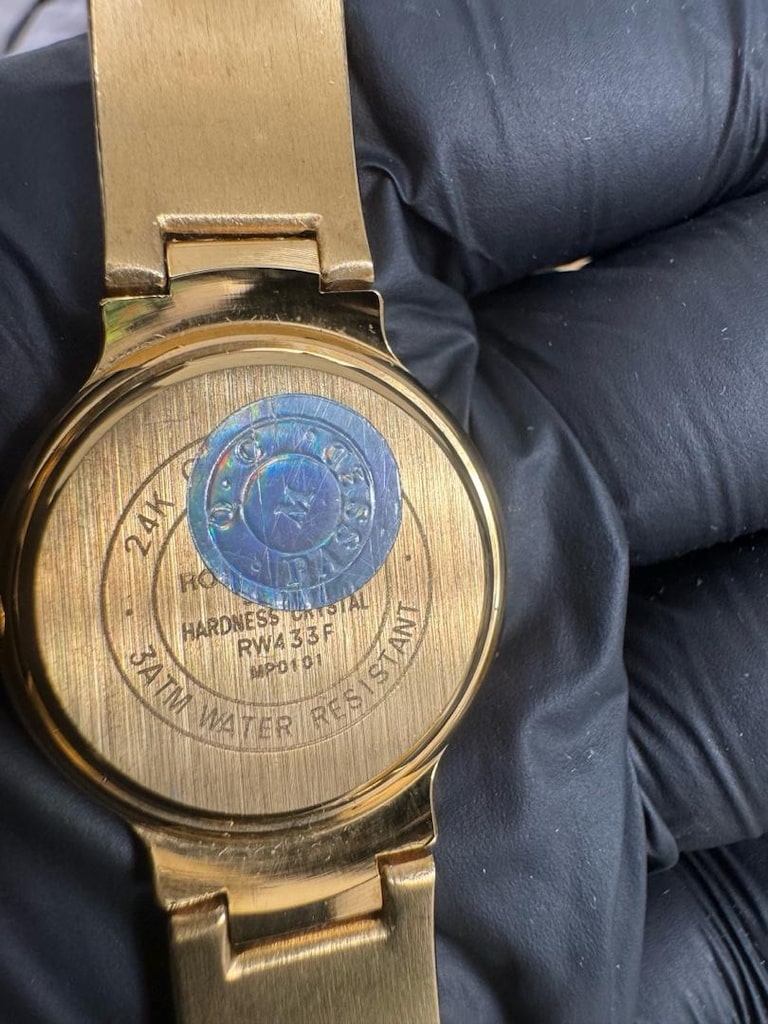 24K Altın Kaplama Taşlı Siyah Kadran Sıfır Vintage Kadın Saati - 3