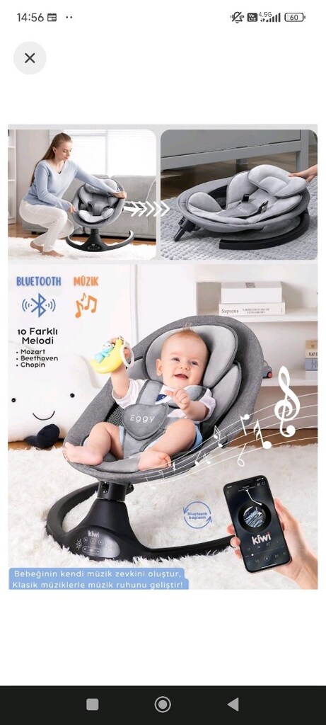 Kiwi Eggy Plus Elektrikli Otomatik Sallanan Bebek Ana Kucağı, 5 Farklı - 7