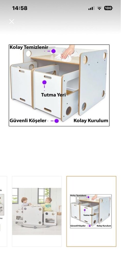 fiyat temsilidir ahşap aktivite masası takımı 0-6 yaş uyumlu - 6