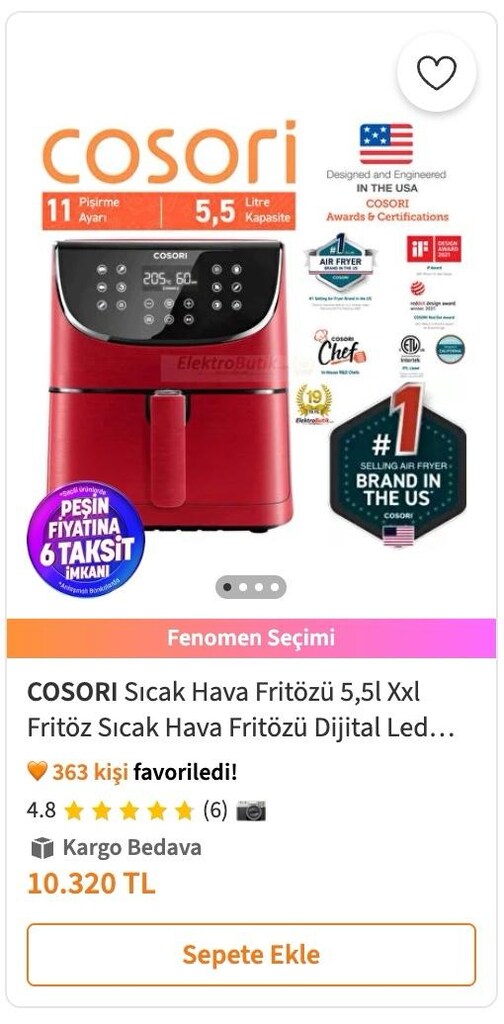 COSORI AirFryer Büyük Boy Yagsız hava fritözü - 3