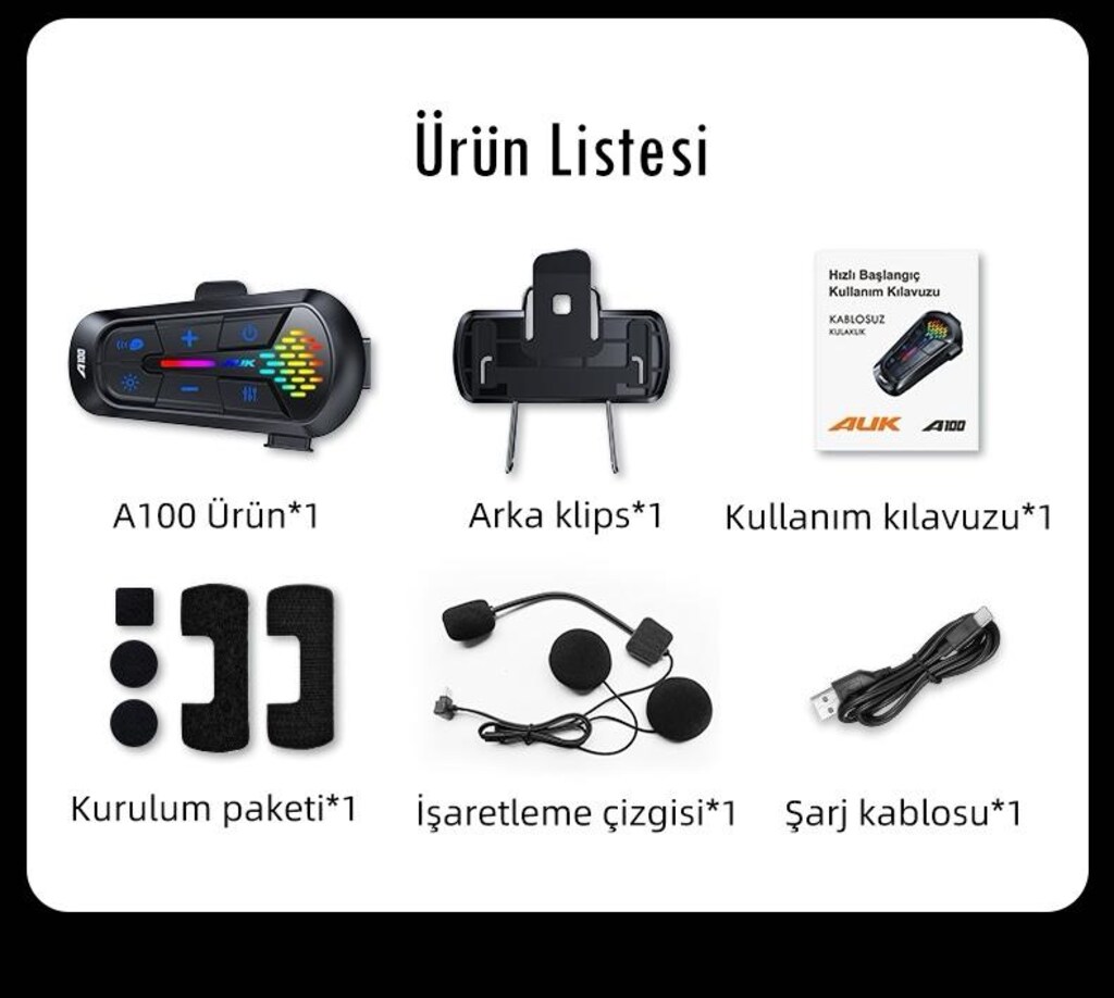 AUK A100 2X EŞLEŞMELİ KASK KULAKLIĞI (İntercom) - 10