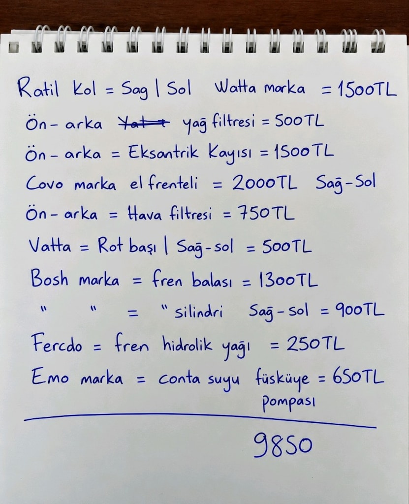 Tofaş Doğan Yedek Parça Seti – Sıfır, Hiç Kullanılmamış - 2