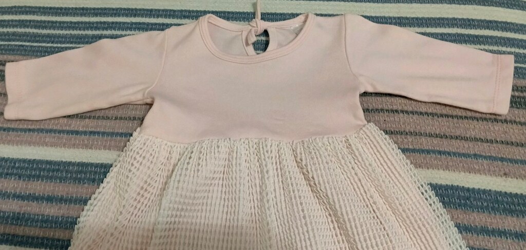 Pembe Beyaz Tüllü Güpürlü Bebek Elbise - 4