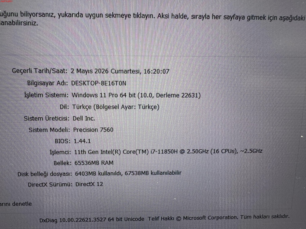 DELL İ7 11. NESİL 64 GB RAM 512 NVME QUADRO A3000 - 7
