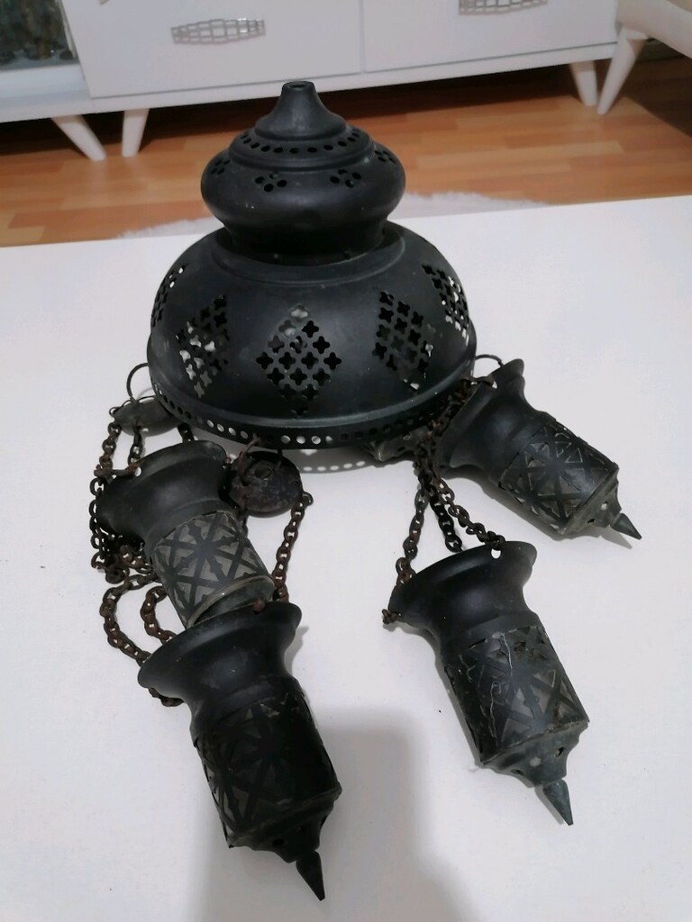 Vintage Nostaljik Dekoratif Osmanlı Tarzı 5 li Metal Zincirli Mumluk - 6
