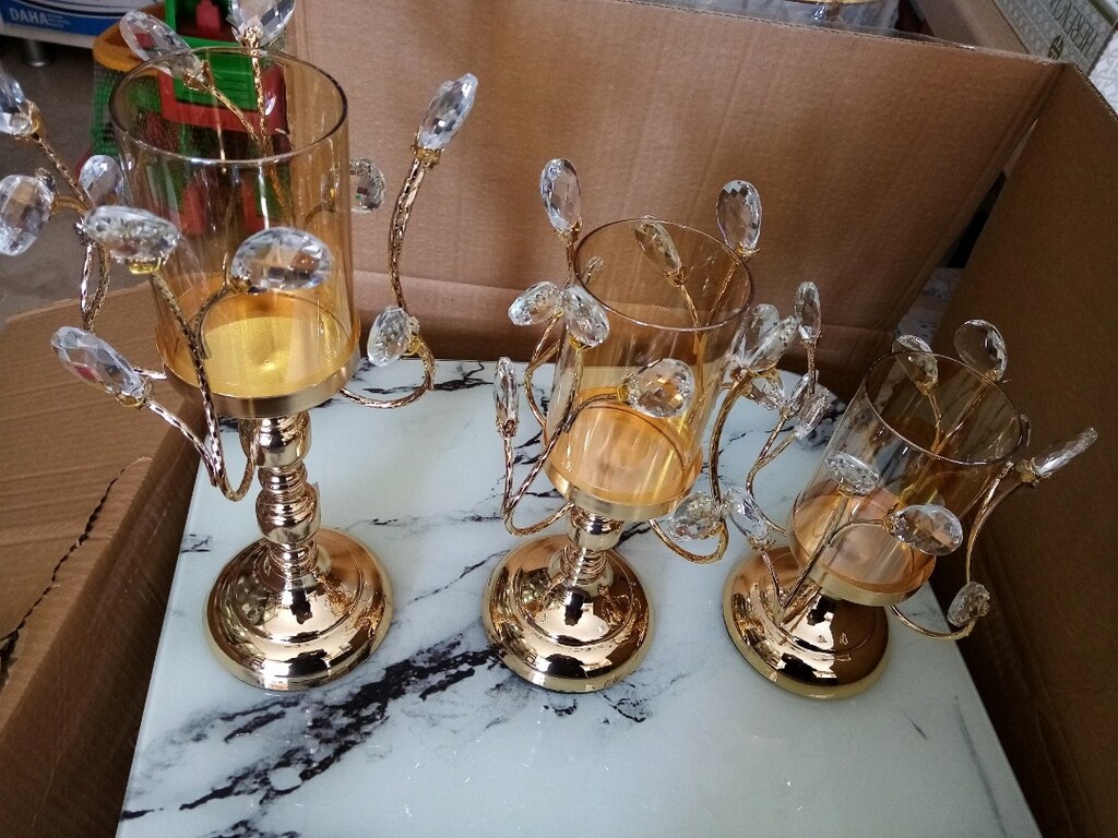 Gold 3 lü şamdan dekoratif taşlarla süslü - 10