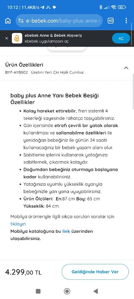 baby plus Anne Yanı Bebek Beşiği - 10