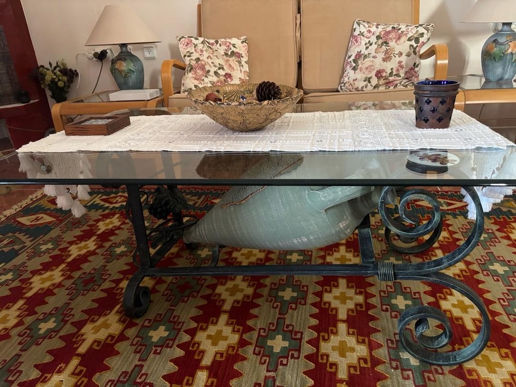 90'lar Vintage Akdeniz Tarzı Ferforje Amforalı Orta Sehpa (70x108)