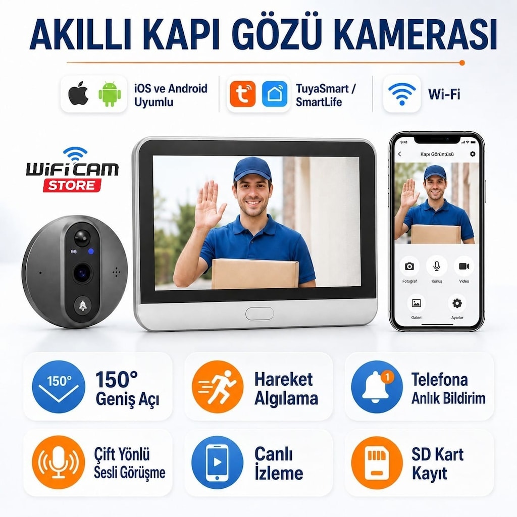 Tuya Smart Ekranlı Akıllı Kapı Dürbün Kamerası - 2