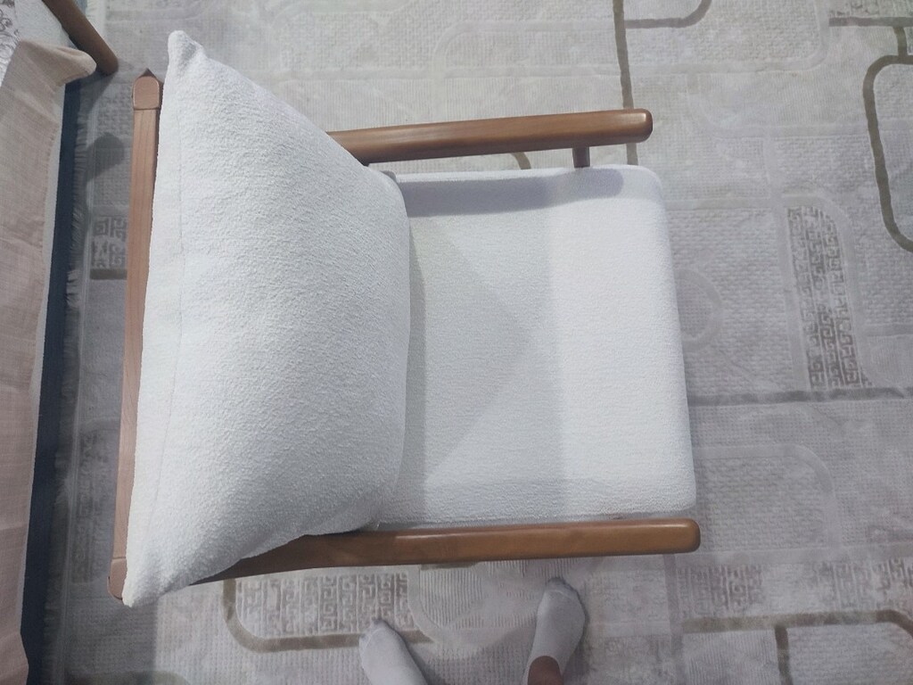 Beyaz Kumaş Ahşap Kollu 2 adet tekli - 5