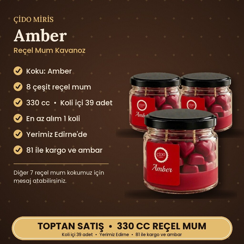 ÇİDO MİRİS AMBER KOKULU KAVANOZ MUM 330CC KOLİ İÇİ 39 ADET - 2
