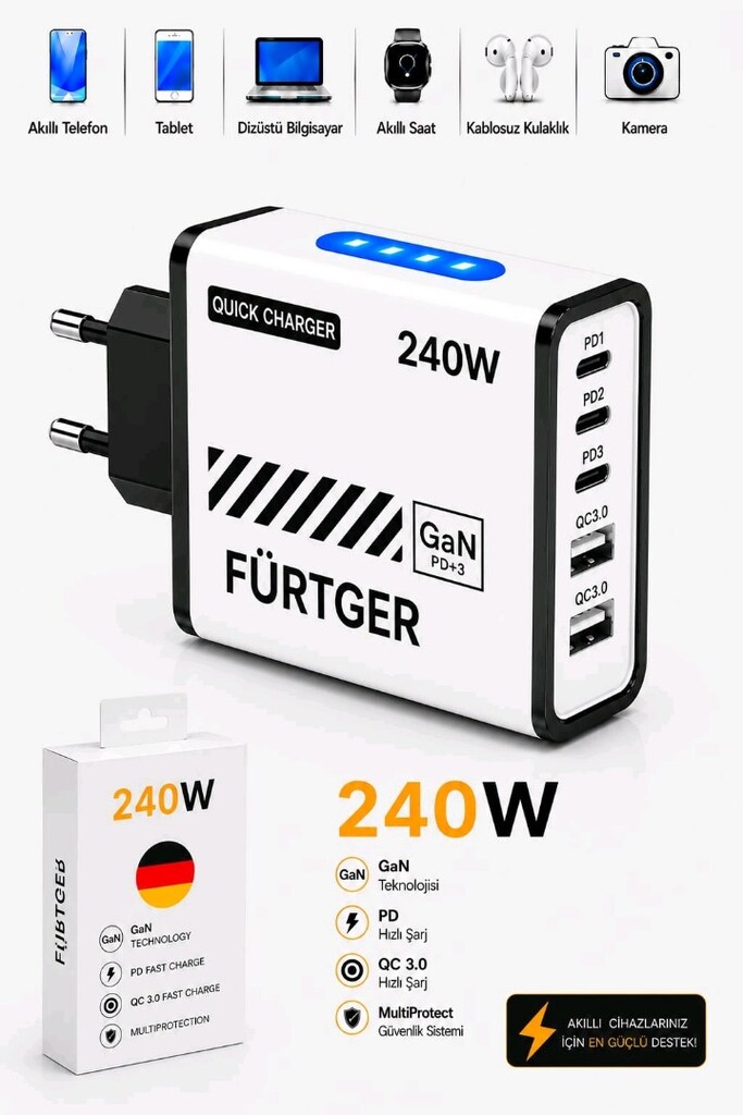 fürtger 5 portlu çok kullanımlı şarj aleti 20 w - 3