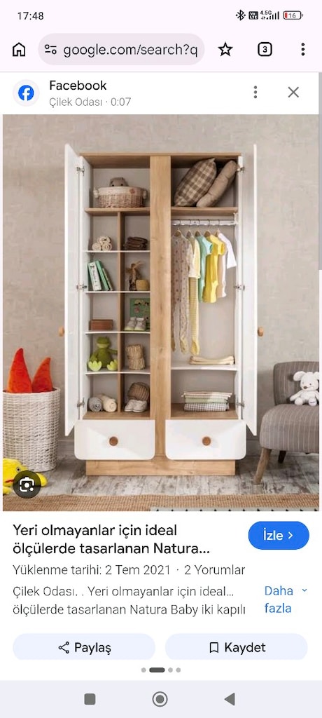 Çilek mobilya baby natura serisi 2 kapılı dolap (tertemiz) - 4