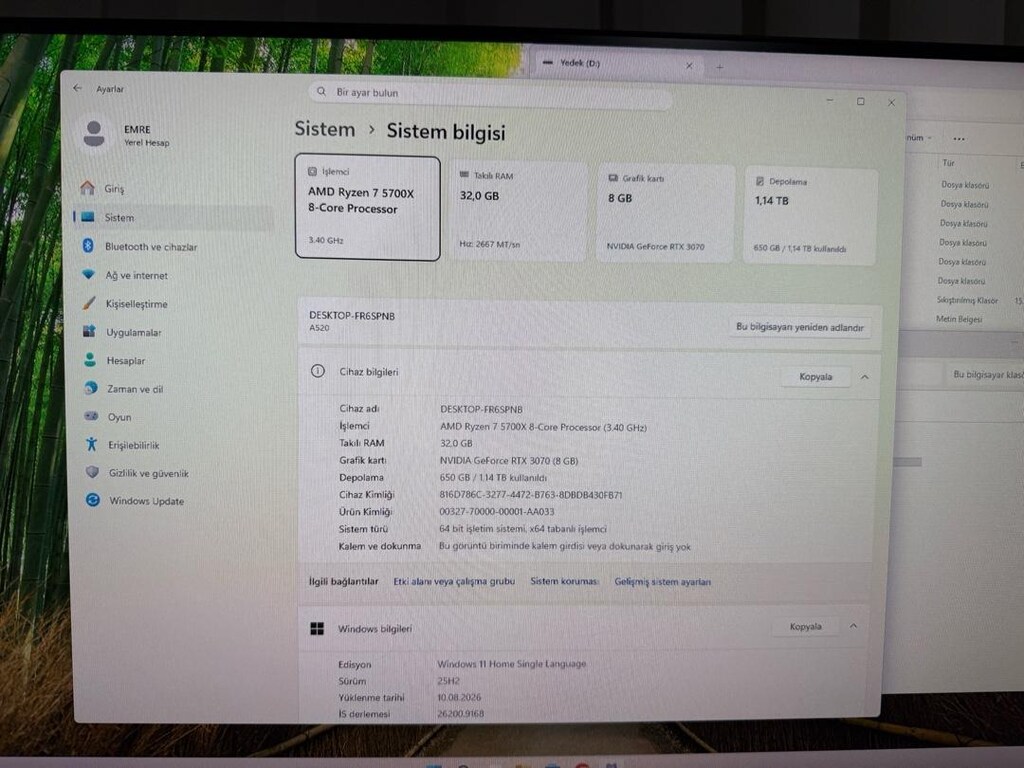 R7 5700x RTX 3070 32Gb Ram Samsung 2K 144hz Monitör 17 Ay Garantili - 3