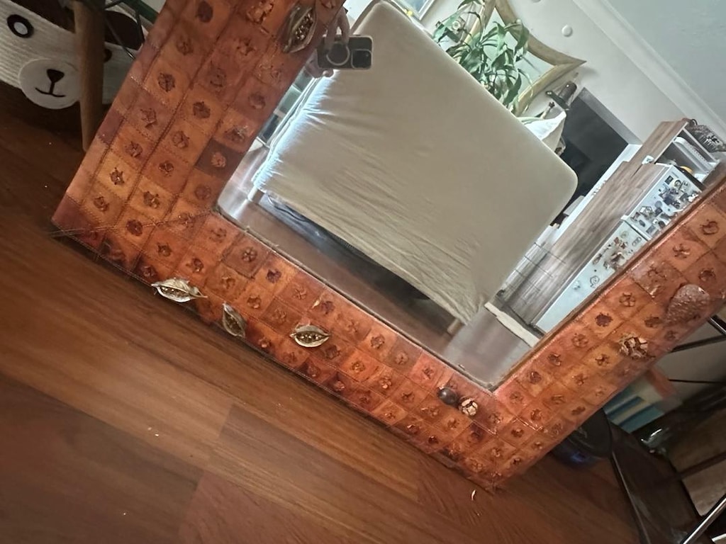 80*100cm Büyük Boy Deri Kaplama Dekoratif Ayna - Rustik / Bohem - 4