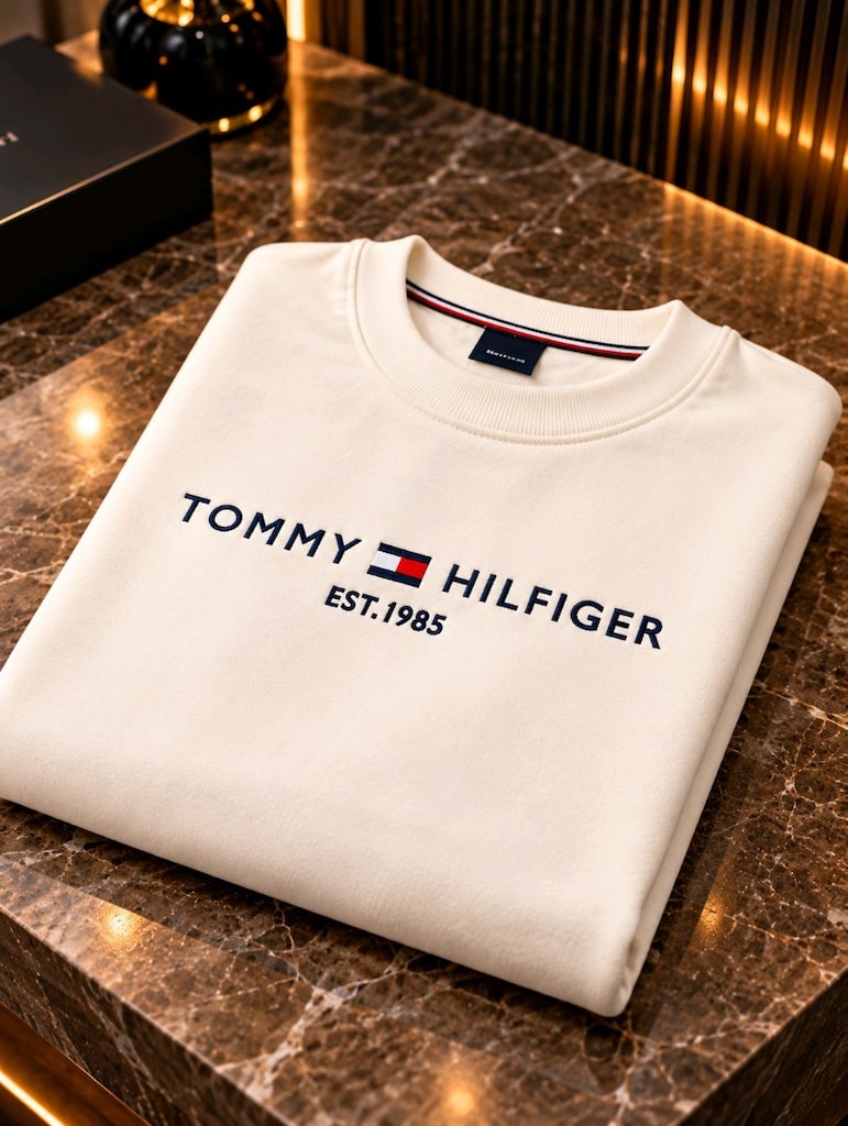 Beyaz Tommy Hilfiger Baskılı Erkek Sweatshirt – Şık Tasarım - 4