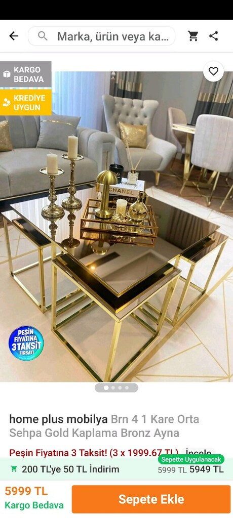 KARE PİZZA SEHPA GOLD - 9