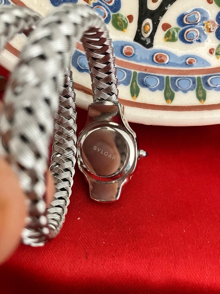 Bvlgari Taşlı beyaz kadran Gümüş tonlu örme Bilezik Saat - 7