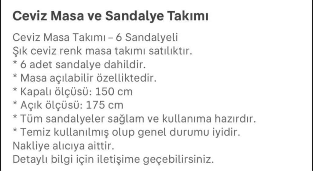 6 sandalyeli masa takımı - 6