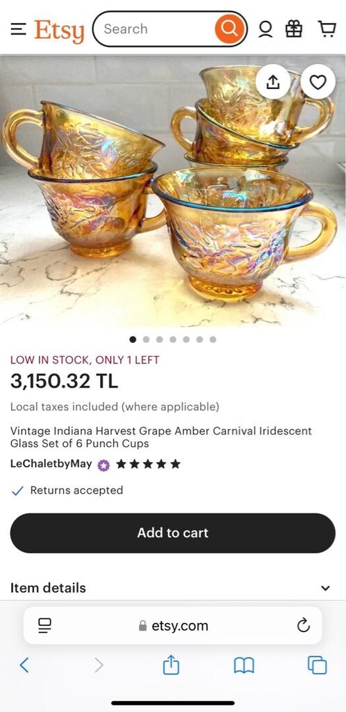 ANTİKA! CARNİVAL GLASS ( Karnaval Glass ) AMERİKAN Çay Fincan Takımı - 15