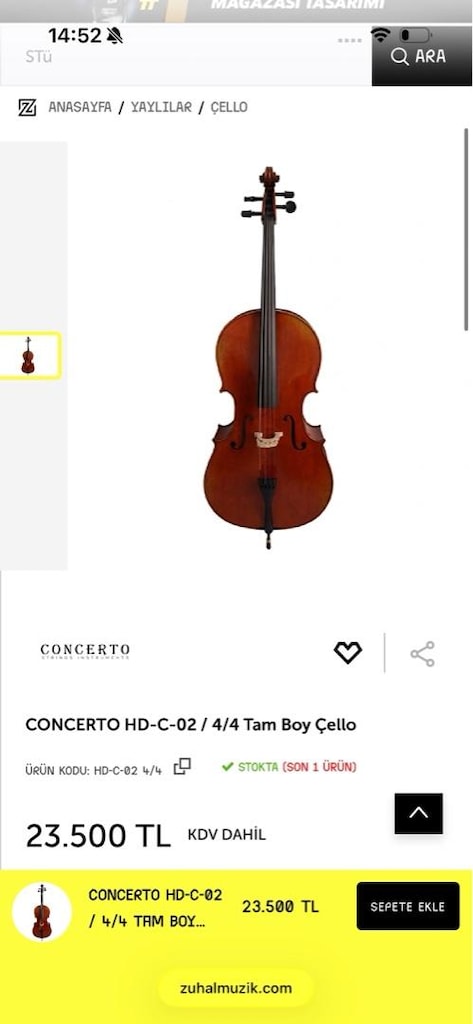 CONCERTO HD-C-02 / 4/4 Tam Boy Çello - 3