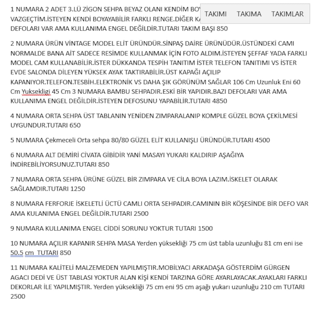 SEHPALAR ve MASALAR DETAYLARI OKUYUNUZ VE RESİMLERE BAKINIZ - 2