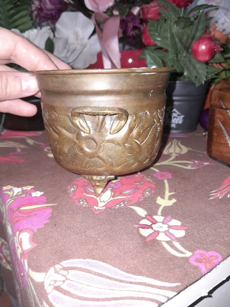 antika bakır 3 ayaklı minik saksı - 2