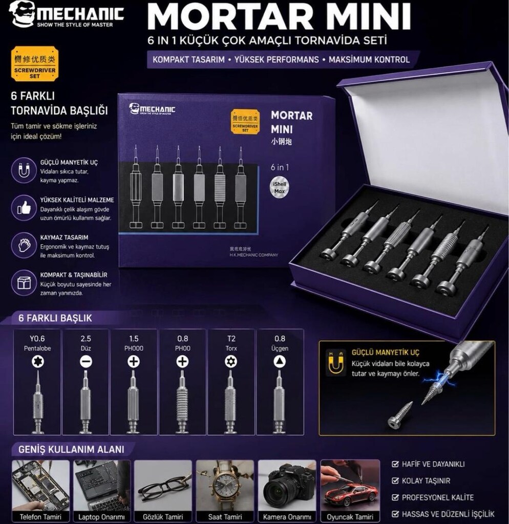 MECHANIC MORTAR MINI — 6'sı 1 Arada Profesyonel Hassas Tornavida Set - 2