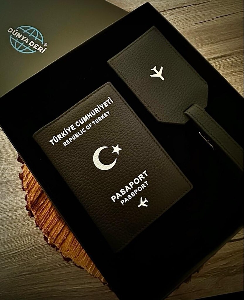 Deri Pasaport Kılıfı, Deri Pasaport Kabı Cüzdanı Bagaj Etiket 2’li Set - 11