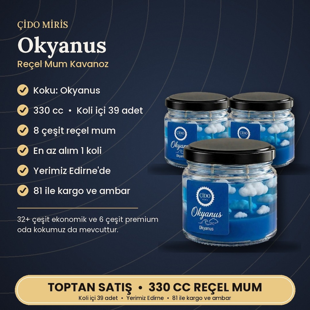 ÇİDO MİRİS KOKULU MUM KAVANOZ 330CC OKYANUS | 39 ADET KOLİ - 2