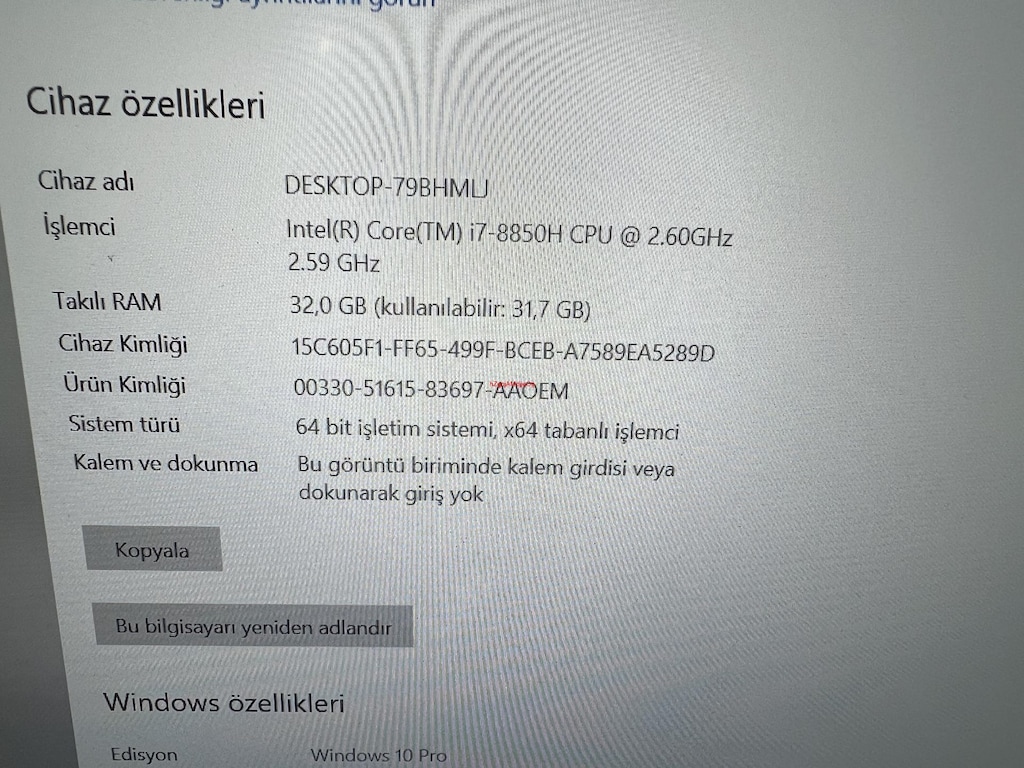 LENOVO THİNKPAD İ7 8. NESİL 32 GB RAM 512 M2SSD QUADRO P1000 - 5