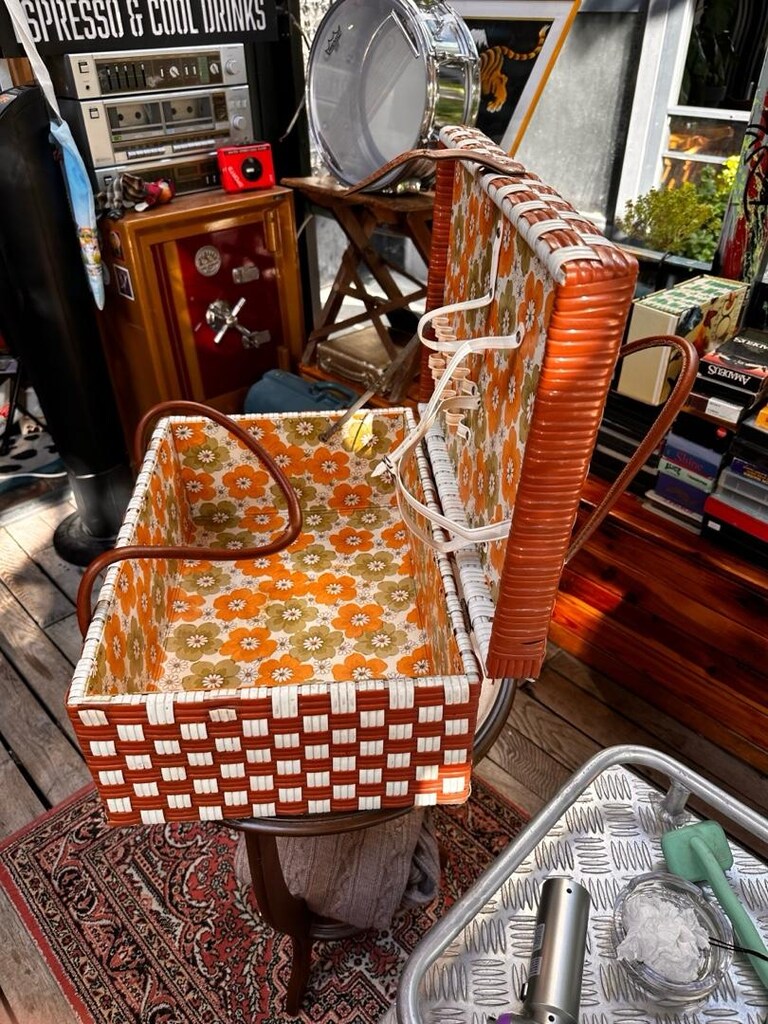 Retro Vintage Örgü Piknik Çantası / Ahşap Sandık - 9