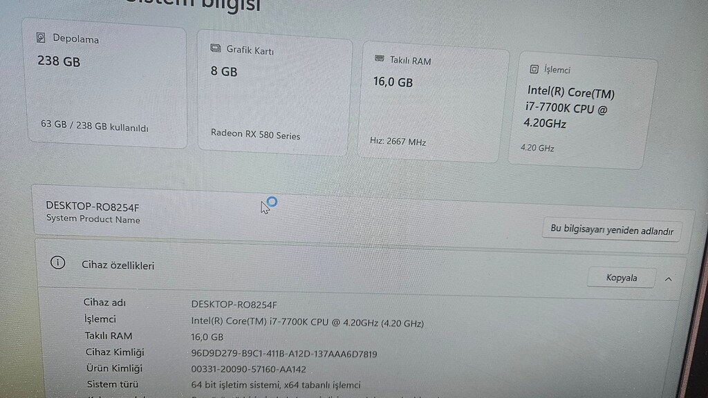 İ7 7.Nesil 16 GB DDR4 Ram 250 GB M2 SSD 8 GB RX580 750W PSU - 7